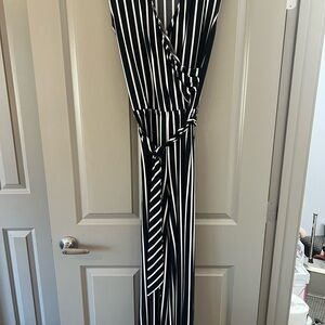 Lauren Ralph Lauren Black and White Diagonal Stripe Jumpsuit